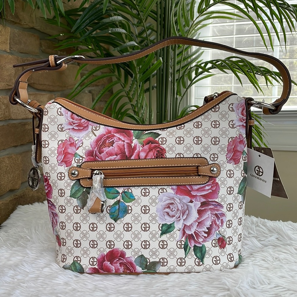 GIANI BERNINI ~ Signature Peonies Hobo Bag ~ White w/GB Print ~ NWT!